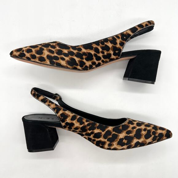 M GEMI Slingback Pump Womens 10.5 Leopard Print Calfhair Pointy Block Heel Suede - Picture 7 of 10